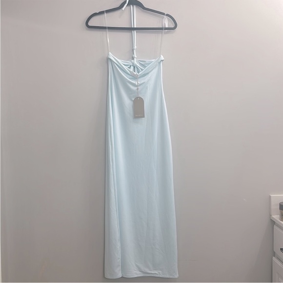 Meshki Blue Halter Sheath Midi Dress - Picture 2 of 2